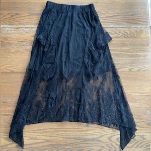 NWT Disturbia Black Lace Handkerchief Hem Midi Maxi Skirt